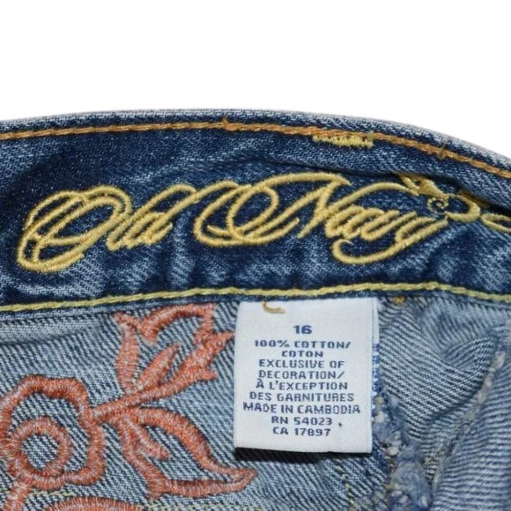 Old Navy Denim Blue Jean Skirt Embroidered Distressed Plus Size - Picture 5 of 8